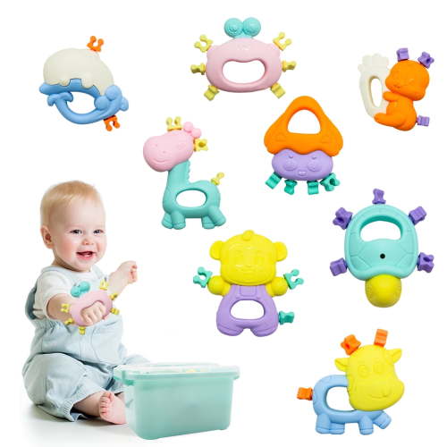 Hanmun Baby Toys 6 to 12 Months 8PCS Rattle Teething Newborn Infant Toddlers Boys Girls Gifts Set