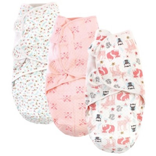 Hudson Baby Infant Girl Quilted Cotton Swaddle Wrap 3pk, Girl Forest, 0-3 Months