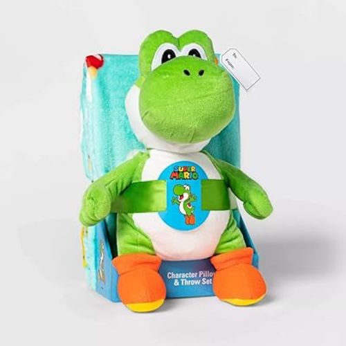 SUPER MARIO Kids Yoshi Pillow and Throw Set