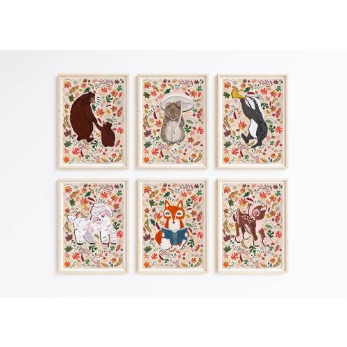 Woodland Animal Prints, Set of 6 Animal Prints, Woodland Nursery