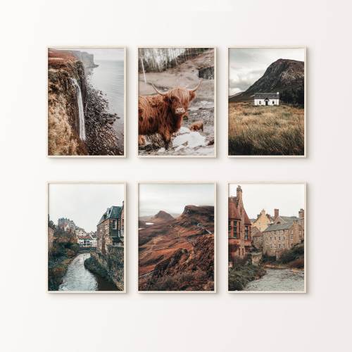 Printable Scotland Set of 6 Photography, Nature Gallery Wall Set, Highland Cow Print, Edinburgh Photography, Landscape 6 Pieces Wall Art