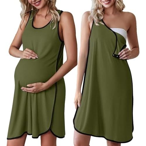 Ekouaer Labor and Delivery Gown for Hospital 3 in 1 Nursing Dress Sleeveless Maternity Snap Button Breastfeeding Nightgown