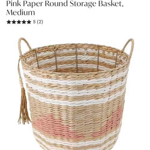 Pink Paper Round Storage Basket, Medium