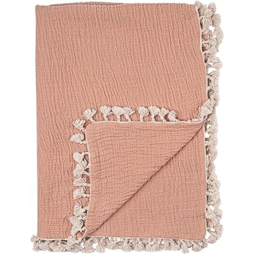 Crane Baby Muslin Swaddle Blanket, Soft Cotton Lightweight Nursery and Stroller Blanket for Baby Boys & Girls, Copper, 30" x 40"
