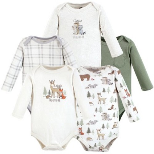 Hudson Baby Infant Boy Cotton Long-Sleeve Bodysuits, Forest Animals 5-Pack, Size: 0-3 months