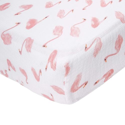 aden + anais Essentials Classic Crib Sheet, 100% Cotton Muslin, Super Soft, Breathable, Tailored Snug Fit, Briar Rose - Swans