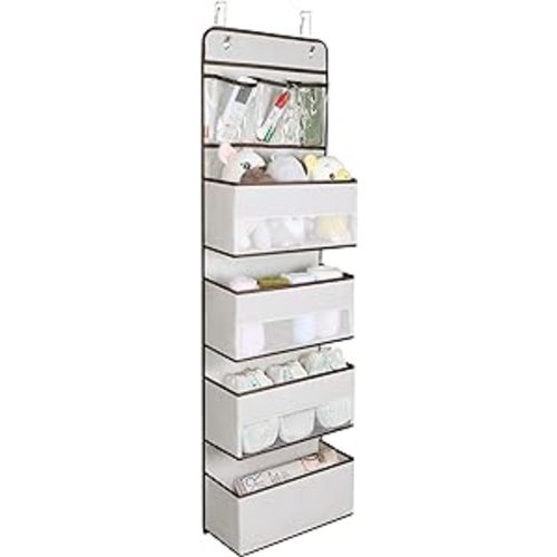 Univivi Door Hanging Organizer Nursery Closet Cabinet Baby Storage with 4 Large Pockets and 3 Small PVC Pockets for Cosmetics, Toys and Sundries (Beige)