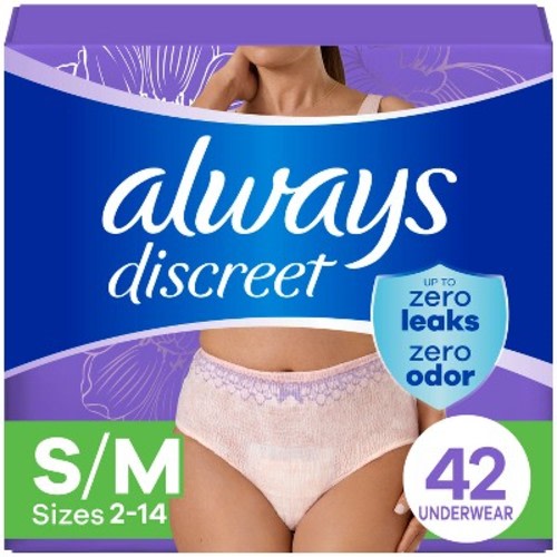 Always Discreet Adult Postpartum Incontinence Underwear for Women - Maximum Protection - S/M - 42ct