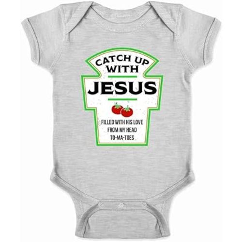 Pop Threads Catch Up with Jesus Funny Ketchup Faith Christian Infant Baby Boy Girl Bodysuit Gray 6M