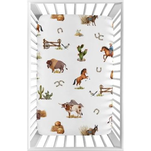 Sweet Jojo Designs Boy Baby Fitted Mini Crib Sheet Country Western Taupe Brown And Cream