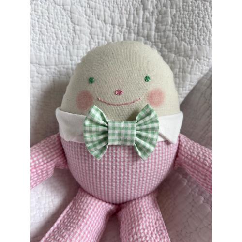 Humpty Dumpty - in pink seersucker with green gingham bow tie
