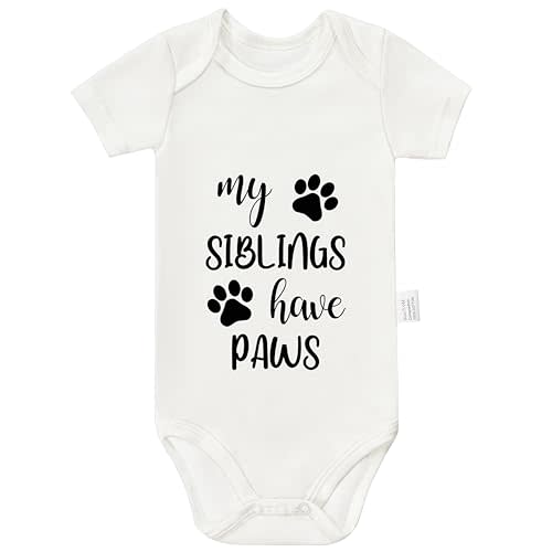 Eorjuek My Siblings Have Paws Bodysuits, Infant Boy Girl Newborn Cotton Romper Short Sleeve Jumpsuit Outfits 0-24 Months