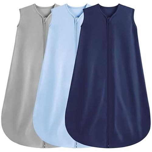 3 Pack Baby Sleep Sack 12-18 Months 100% Rayon Cotton Baby Sleeping Bag 2-Way Zipper Toddler Wearable Blankets,Comfy Stretchy Thin Sleep Sacks.TOG 0.3 (Large)