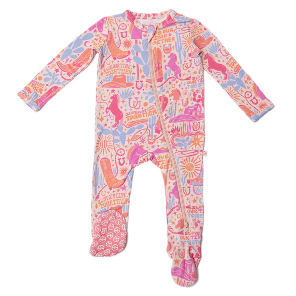 Bamboo Footie Zipper Baby Pajama - Western Cowgirl Bamboo Onesie Sleeper - I Love Our Time Together Affirmation – Raising Mama