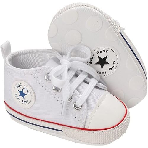 Unisex Baby Soft Sole Sneakers, Canvas Denim High Top, Newborn Infant First Walkers
