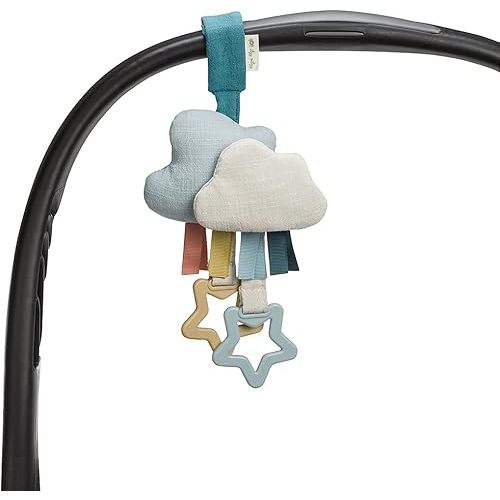 Itzy Ritzy Jingle Travel Toy for Stroller, Car Seat or Activity Gym - Baby Hanging Toy Features Jingle Sound, Clinking Rings & Adjustable Attachment Loop (Cloud)