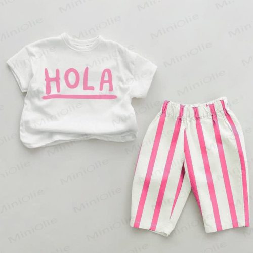 HOLA Baby Simple Pink Vertical Striped 2-piece Set