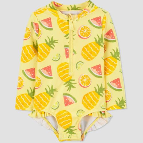 Carter's Just One You® Baby Girls' Long Sleeve Fruit Printed Rash Guard Set - Yellow/Pink, Size: 6M