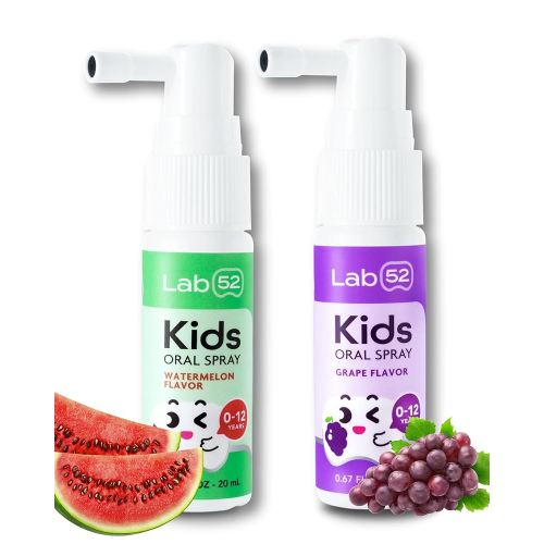 LAB52 Kids Oral Spray Duo Set, Toddler Toothpaste Helper for Cavity Repair and Fresh Breath, Children Anticavity with Fluoride Free for Newborn to Preschoolers, Xylitol (Watermelon & Grape)