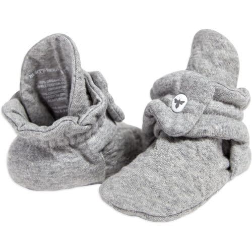 Burt's Bees Baby Baby Booties, Organic Cotton Adjustable Infant Shoes Slipper Sock - Quilted Heather Grey