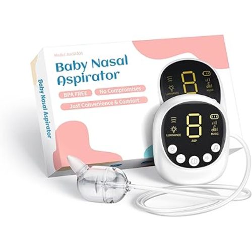 Nasal Aspirator for Baby, Hospital Grade, Electric Nose Sucker with Adjustable 9 Levels Suction, Rechargeable with Night Light and Nursery Rhyme, White