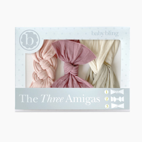 Baby Bling The Three Amigas Headband Bow Gift Set (3 Pack) - Mauve/Rose Quartz Dot/Mushroom + Oat