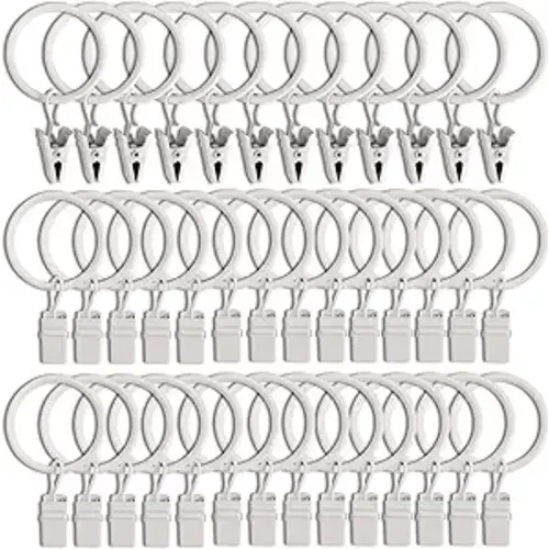 40 Pack Curtain Rings with Clips, Curtain Clip Rings Hooks, Bow Hanger Clips for Hanging Drapery Drapes Bows, Ring 1.26 inch Interior Diameter, Fits up to 1" Rod, White