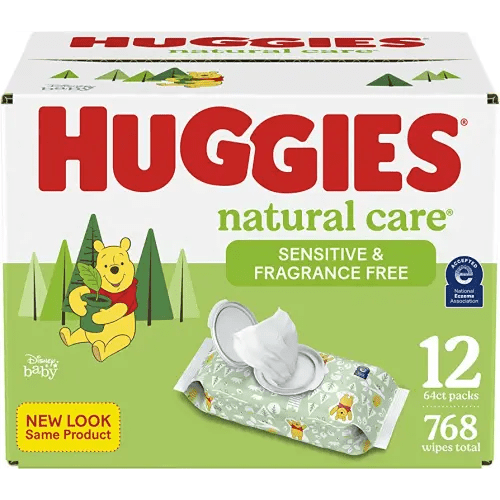 Huggies Natural Care Sensitive Baby Wipes, Unscented, Hypoallergenic, 99% Purified Water, 12 Flip-Top Packs (768 Wipes Total)