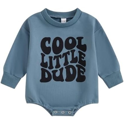 Hoanselay Newborn Romper Baby Boy Clothes Cool Little Dude Sweatshirt Romper Long Sleeve Bubble Bodysuit Infant Fall Outfits