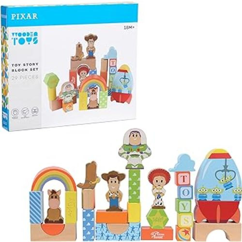 Disney Wooden Toys Toy Story Block Set, 29-Piece Set Includes 4 Block Figures, Officially Licensed Kids Toys for Ages 18 Month by Just Play