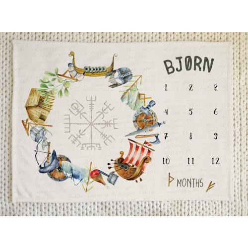 Viking Vegvisir personalized baby month blanket boy,Pagan baby stuff, Norse mythology milestone blanket, baby shower gift, Viking baby gift