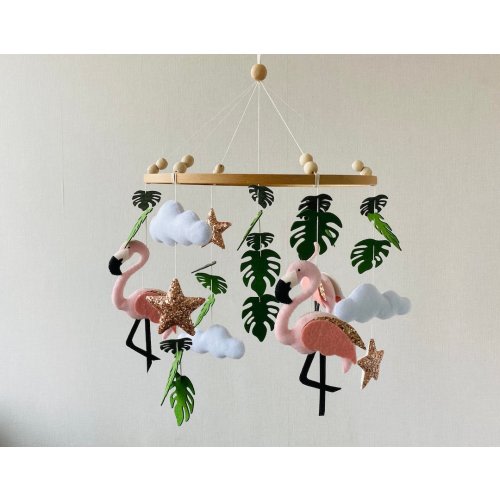 Girl mobile, flamingo Baby Mobile, nursery felt animals, crib mobile, clouds mobile, hanging nursery decor, newborn gift,baby shower present