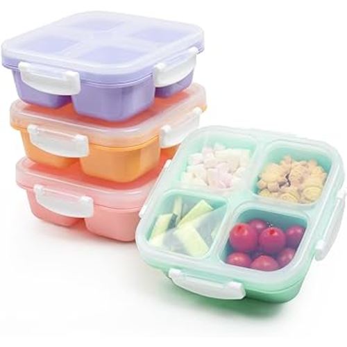 4-pack Small Snackle Box Container Dishwasher Safe Bpa Free 4 Compartments Snack Containers for Travel Road Trip Kids School Adult Work