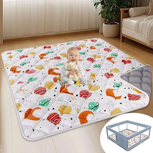 Baby Play Mat, 50 x 50 Inch Thickened Play Mat Perfect for Use Baby Playpen, Foldable Baby Playmat for Floor, Portable Activity PlayMats for Babies and Toddlers, Super Soft&Warm, Machine-wash