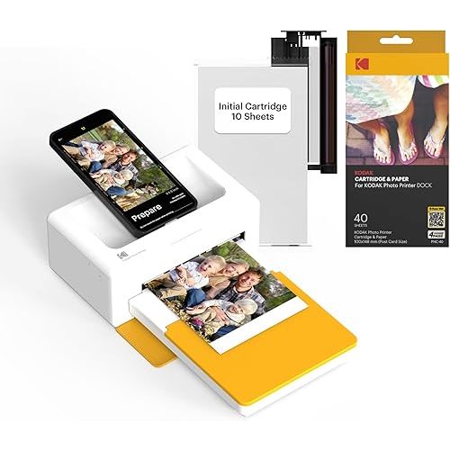 KODAK Dock Plus 4x6'' Photo Printer, 50 Sheets, Docking & Bluetooth Smartphone Printer for iPhone & Android, Instant Color Prints, 4PASS Dye Sublimation