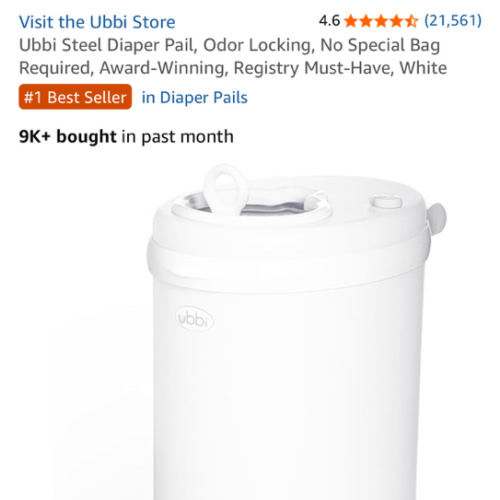 Ubbi Steel Diaper Pail, Odor Locking, No Special Bag Required, Award-Winning, Registry Must-Have, White
