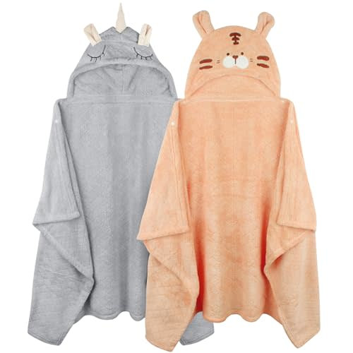 Toddler Bath Towel Baby Bath Towels Hooded Kids Towels for Boy Girl 0-5 Year, 2-Pack Thick Absorbent Toddler Towels Hooded Baby Towels with Hood, Large 50''x32'' Baby Hooded Towel for Kids Bath Towel