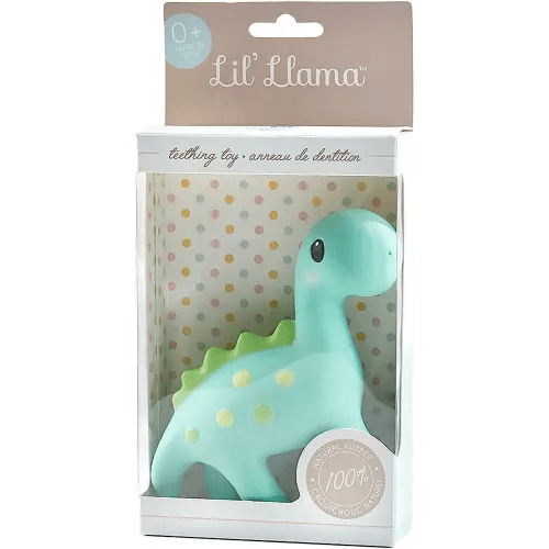 Lil' Llama Teething Toy for Toddler & Babies – Natural Rubber Squeaker Dinosaur Baby Teething Toys are BPA-Free – Soothe Sore Itchy Gums & Teething Pain with The Dinosaur Toddler Teether Toy (Dino)
