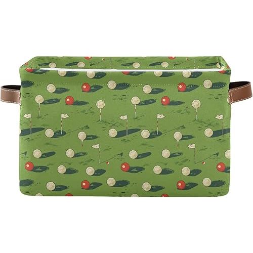 ALAZA White Red Golf Ball Green Foldable Storage Box Storage Basket Organizer Bins with Handles for Shelf Closet Living Room Bedroom Home Office 1 Pack