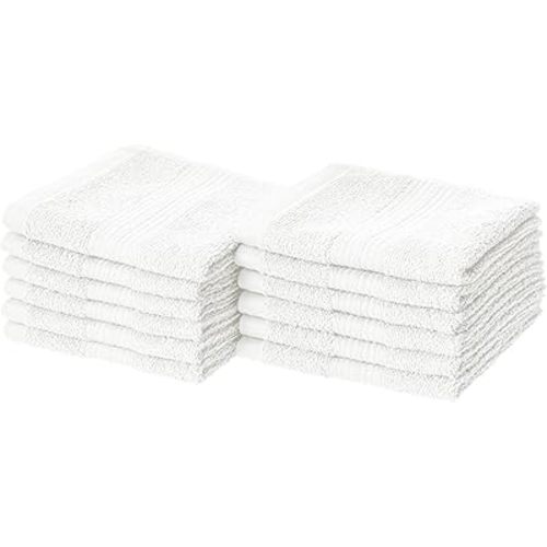 Amazon Basics Soft washcloths set , Absorbent Fade Resistant 100% Cotton washcloths 12-Pack (12" x 12"), Perfect face towels, fingertip towels, White