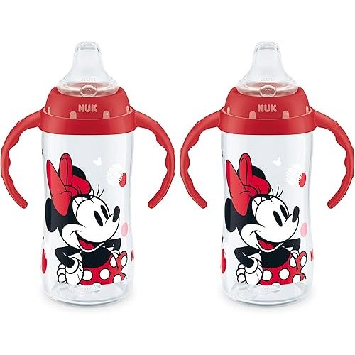 NUK Learner Cup, 10 Oz, Pack of 2, Minnie Mouse – Soft Spout, Easy-Grip Handles, BPA Free, Spill Proof Transition Sippy Cup