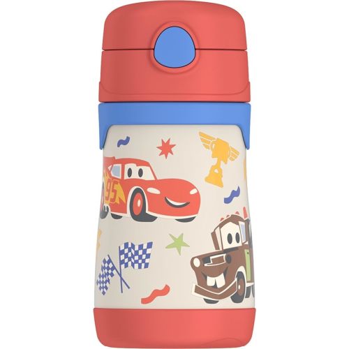 Thermos Baby 10 oz. Stainless Steel Bottle with pop-up straw, Cars