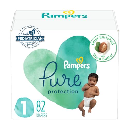Pampers Pure Protection Diapers - Size 1, 82 Count, Hypoallergenic Premium Disposable Baby Diapers