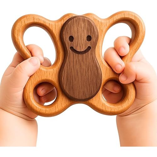 HippoToys Wooden Baby Rattle for 0 to 12 Months | No Paint, No Plastic, No Toxins | Montessori Inspired Natural Baby Toy | Calm Muted Sound | 100 Percent Natural Beechwood | Ideal for Baby Gifting