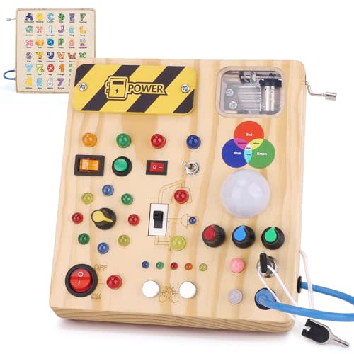 Sumsoltic Toddler Busy Board,Montessori Toys for 1-3 Year Old Boys,Sensory Travel Toys,Preschool Learning Activities,Christmas & Birthday Gift for Toddler (Busy Board v4)