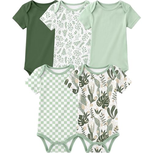 Yoofoss Baby Bodysuits 100% Organic Cotton Baby Short Sleeve Baby Boys Girls Clothes Soft Newborn Infant Romper,5 Pack
