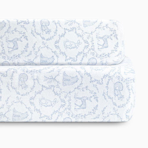 Bellini Organic Jersey Cotton Crib Sheet and Changing Pad Cover Set - Woodland Blue
