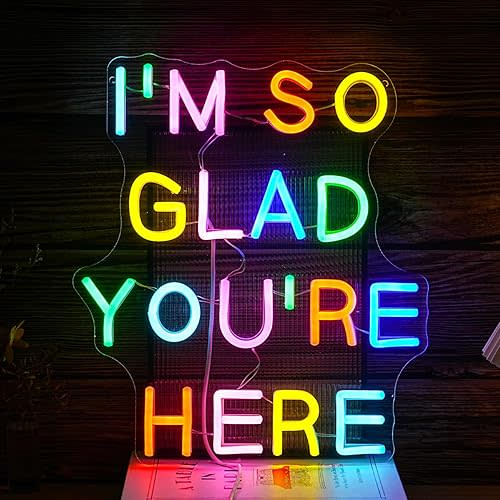 I’m So Glad You’re Here Neon Sign Dimmable LED Neon Light for Wall Decor USB Powered Multicolored Neon Light Up Sign for Classroom Wedding Party Store Home Neon Decor