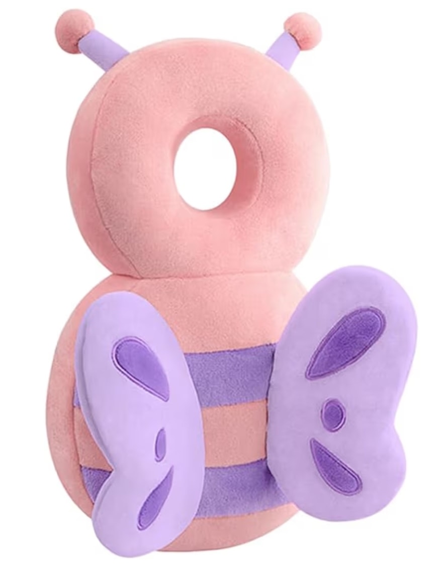 Baby Walker Head Protector Toddler Adjustable Baby Head Protection Backpack Wear Safety Pad (Pink Butterfly)