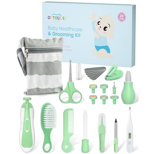 OTTOLIVES Baby Healthcare and Grooming Kit, 24 in 1 Baby Electric Nail Trimmer Set Newborn Nursery Health Care Set for Newborn Infant Toddlers Baby Boys Girls Kids (0-3 Years+) (Green)